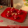 Tazas de Té para Brindis de Boda, Tazas y Cuencos de Pareja Dragón y Fénix, Juego de Cuenco y Palillos de Boda, Juego de Té Rojo para Novios