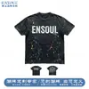 Camiseta de manga corta para hombre, estilo callejero, colorida, pintada a mano con tinta blanca, estampado directo, algodón puro, corte holgado casual