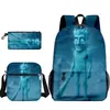 Temporada de Volta às Aulas Transfronteiriça Mochila Estudantil Bonecos de Palito de Madeira e Escrituras do Mar Tungtungtung Mochila Bolsa de Ombro Estojo Conjunto de Três Peças