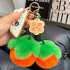 Lindo llavero de coche con pelo de conejo rex de imitación de caqui, colgante de bola de peluche de caqui para mochila escolar, regalo colgante