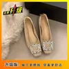 Sapatos rasos de salto baixo estilo francês com strass para mulheres, novo modelo verão 2025, sapatos Mary Jane de salto alto para noite, sapatos de trabalho para mulheres