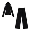Conjunto de Ropa Deportiva de Yoga Cálida de Terciopelo Nuevo Otoño e Invierno Conjunto de Dos Piezas Versátil Sudadera con Capucha Adelgazante Chaqueta Pantalones Rectos de Pierna Ancha