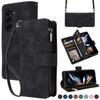 Funda de cuero para Samsung Z Fold 6 Z Flip5, plegable, estilo retro, con cremallera esmerilada, tipo cartera, bandolera
