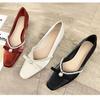Zapatos de boda Xiuhe de tacón medio con cristales, punta cuadrada con perlas, tacón grueso, zapatos de una sola capa, estilo Chanel, estilo francés, vestido, dama de honor, tacones altos combinables