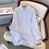Política de deformación ropa de talla grande para mujer hermana gorda primavera y verano camisa de manga larga cuello polo personalidad top abrigo a rayas arcoíris