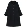 Outono/Inverno Novo Estilo Coreano Elegante Emagrecedor Gola Alta Patchwork Cadarço Longo Lã Dupla Face Casaco Feminino