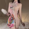 Ruoruo sexy espalda descubierta seductora malla transparente abertura retro cheongsam lencería sexy uniforme de mujer 3722