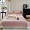 Estilo Princesa Francesa Cor Sólida Algodão Renda Cobertor de Cama Conjunto de Três Peças Disponível para Todas as Estações Acolchoado de Algodão Lavável Sand Wash Cobertor de Cama Cobertor