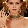 Moda Europea y Americana Estilo Étnico Estilo Retro Indio Gema Perla Borla Gargantilla Exagerada Pendientes Anillo Juego de Joyería
