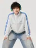 Sudadera abierta estilo americano de calle con tres rayas, cuello alto, unisex, chaqueta con cremallera retro de otoño de corte holgado, moderna para pareja