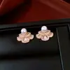Brincos Vintage em Formato de Leque com Zircônia e Pérola em Agulha de Prata, Simples e Versáteis, Brincos de Luxo, Brincos Elegantes para Mulheres