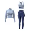 Conjunto de Roupa de Yoga para Pessoas Baixas Jaqueta Fitness Gola Alta Calça Falsa de Duas Peças Cintura Alta Levanta Bumbum Conjunto de Roupa Esportiva para Corrida e Treinamento