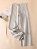 Pantalones de Lino Puro Sueltos de Pierna Ancha para Mujer 2025 Nuevo Lino Fino Drapeado de Cintura Alta Nueve Puntos Slim Casual Recto