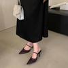 Invierno 2024 Nuevo Punta Púrpura Tacón Fino Tacón Alto Poco Profundo Correa de Pedrería Sandalias de Satén Zapatillas de Medio Uso Mujeres