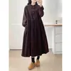 Outono e Inverno Nova Roupa Feminina Literária e Fresca Gola Boneca Veludo Manga Longa Vestido Solto Tamanho Grande Saia Longa Atacado