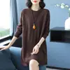 Suéter de punto de longitud media para mujer talla grande, primavera y otoño, top holgado estilo coreano que estiliza, suéter oversized para madres talla grande