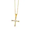 Collar de Acero Inoxidable Elegante con Colgante de Cruz de Circonita de Lujo Ligero Transfronterizo, No se Desvanece, Joyería de Acero Inoxidable de Moda