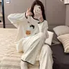 Novos Pijamas Femininos Primavera e Outono Manga Longa Outono Famosos da Internet Para Usar Fora Outono e Inverno Roupas de Casa Conjunto de Duas Peças para terno Cabelo