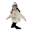 Sudadera con capucha de terciopelo para niñas Otoño e Invierno Lindo Moño Top Casual Pantalones Acampanados Traje de Bebé Ins