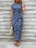 Elegante Vestido Largo a Rayas con Cinturón Estilo Transfronterizo, Cuello Redondo y Manga Corta para Mujer de Verano, Vestido de Mujer de Alta Gama