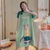 Pijama de Seda de Leche Pijama de Manga Corta Camisón de Mujer Verano Holgado Tallas Grandes Dibujos Animados Lindos Ropa para el Hogar