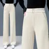 Pantalones rectos de cintura alta con forro de polar, de corte holgado y adelgazante, de pana, cálidos para primavera y otoño, pantalones casual versátiles