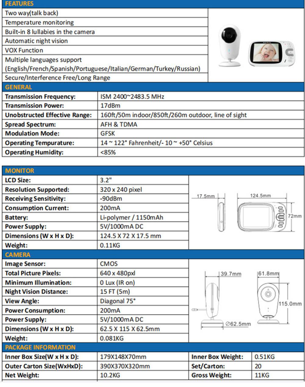 VB609 无线婴儿看护器 2.4G数字无线宝宝监视器 3 