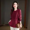 Conjunto de Dos Piezas de Punto Holgado para Mujer, Moda Primavera y Otoño, Splicing de Seda de Morera de Longitud Media, Blusa Elegante y Hermosa