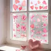 Decoración del Día de San Valentín: Adorno de lazo de cinta de corazón rosa, pegatina electrostática para puerta y ventana de vidrio, ambiente floral