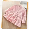 Vestido infantil, vestido chemise, vestido de manga comprida para bebê menina, gola de renda estilosa, primavera e outono 2021, estilo coreano para meninas pequenas