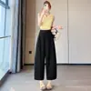 Calças de verão cropped de perna larga estilo balão feitas de liocel, tencel e algodão, calças casuais finas e largas para pessoas baixinhas