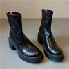 Botas Curtas Femininas de Solado Grosso para Pessoas Baixas 7,5cm Botas Plataforma Impermeáveis com Zíper Traseiro Botas Novo Estilo