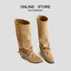Botas de pierna plisada apilada para mujer, nuevas botas de gamuza para mujer otoño e invierno 2026 con hebilla de cinturón, botas largas hasta la rodilla