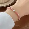 Prata S925 Fresco e Doce Cristal de Morango Flor de Prata Pulseira com Corrente Extensora DIY Joia de Mão Atacado C0013