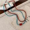 Colar Feminino Vintage com Contas de Cristal Vermelho e Azul Design de Nicho Ins Estilo Elegante Acessórios de Colar Senso de Atmosfera Corrente para Clavícula