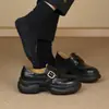 Versión de Piel de Vaca Zapatos Pequeños de Cuero de Suela Gruesa Británicos para Mujer Hebilla de Cuero Tacón Grueso Slip-ons Mocasines de Plataforma Versátiles