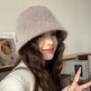 Gorro de punto de pelo de conejo para otoño e invierno, estilo japonés, sencillo, de pescador con cabeza grande, de felpa, cálido, con protección para las orejas, de lana.