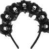 Tocados de Calavera y Rosa Halloween Transfronterizos Europeos y Americanos Tocados Negros Tocados Día de Muertos Disfraz de Halloween
