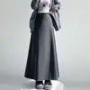 Falda larga de punto de lana blanca para mujer, otoño e invierno, petite, línea A, cintura alta, adelgazante, bodycon