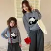 Suéter de Lana para Niños Otoño Invierno Niñas Tejido Jacquard de Panda Lindo Niños Ropa Interior de Punto Superior Grueso Padre-Hijo