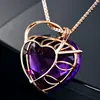 Colgante de amatista estilo coreano amatista natural amor chapado en oro rosa de 18 quilates con diamante incrustado colgante de piedra preciosa para mujer