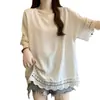 Camiseta Patchwork 2026 Top de Encaje Manga Corta Casual Corte Holgado para Mujeres de Tallas Grandes, Texturizado, Talla Extra Grande, Ropa para Mujer que Adelgaza y Cubre el Vientre