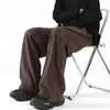 Calça de veludo cotelê reta casual combinável em estilo americano de PU para homens, primavera e outono, solta, moda, boca de sino, perna larga