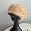 Inverno Pelúcia Angorá Coelho Pele Boina Feminino Coreano-estilo Cor Sólida Simples Retro Quente Pintor Chapéu Da Moda