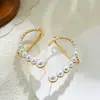 Pendiente de Aro Europeo y Americano Transfronterizo de Lujo Ligero Oro de 18K Circonita Perla para Mujer de Gama Alta Simétrico Izquierdo-Derecho Moda Colgante de Oreja