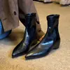 Botas ajustadas elásticas de estilo minimalista francés con cremallera trasera para mujer, con aumento de altura interior, punta fina y moderno diseño de cremallera trasera