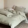 Conjunto de cama de quatro peças em gaze de algodão puro de camada dupla estilo japonês, adequado para todas as estações, capa de edredom e lençol de cor sólida 100% algodão para cama de 1,2m, azul