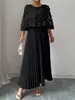 Comércio Exterior Transfronteiriço Europeu e Americano Tamanho Plus Verão 2026 Novo Estilo Elegante Vestido de Comprimento Médio com Renda de Malha Costurada