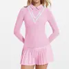 Camisa Polo Esportiva de Manga Longa com Gola Lapela para Golfe, Estilo Novo, Transpirável, Saia para Fitness e Tênis, Roupa para Yoga, Traje Fitness
