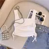 Colete Infantil 2026 Verão Roupa Externa Cordão Pregueado Canelado Algodão Colete Curto Roupas Infantis Top